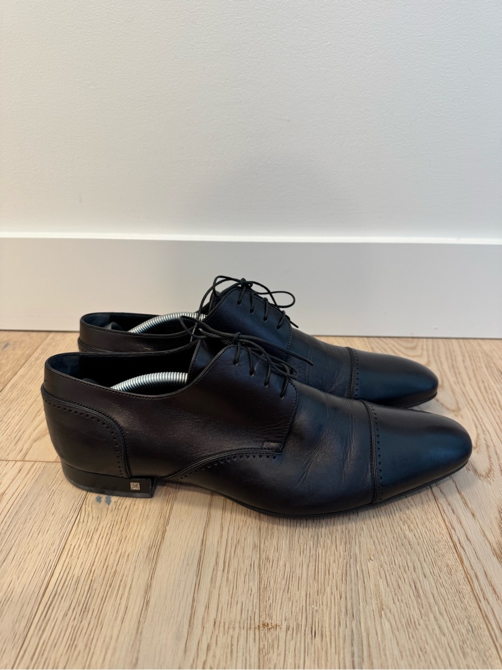 Louis Vuitton Men's Classic Black Leather Cap-Toe Dress Shoes
